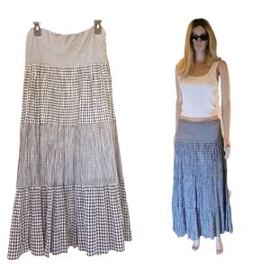 Chaps Ralph Lauren Vintage 100% Cotton Gingham Check Tiered Prairie Maxi Medium